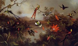 Тропический пейзаж с десяти колибри
