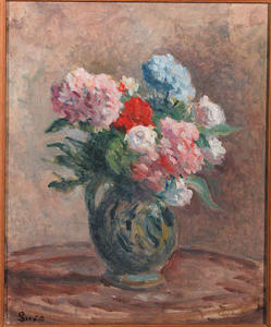 A still life with flowers in a vase