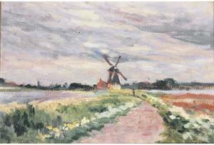 Голландии ландшафт  с  Ветряная мельница