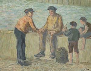 Honfleur, fishermen and children on the dock