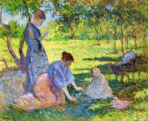 普瓦西 妇女  在  一个  花园