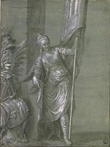 Standing Woman, a banner in the left hand. Victory