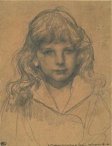 Portrait of a child with long curly hair falling over her shoulders