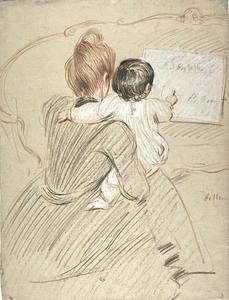 Madame Helleu, sitting back, holding her daughter against her