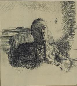 porträt von einem mann sitzend in ein stuhl