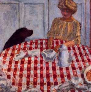The red-checked tablecloth