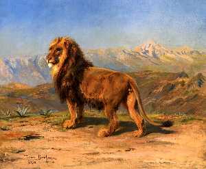 Lion in a Mountainous Landscape