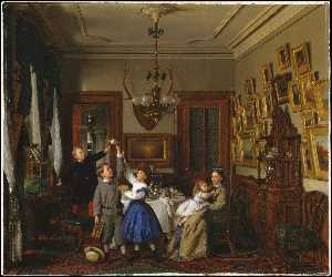 The Contest for the Bouquet. The Family of Robert Gordon in Their New York Dining-Room