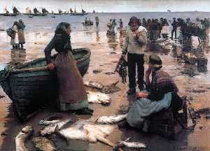 ein Fisch Verkauf  auf  Ein  Kornisch  strand