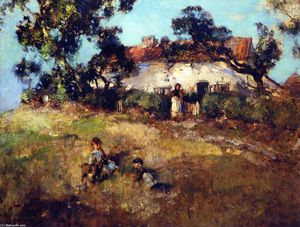 Children Playing near a Cottage