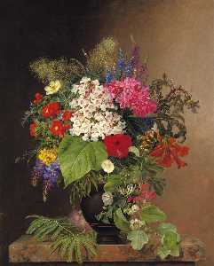 Convulvulus, Lupins, Speedwell and Fuschia in a Vase