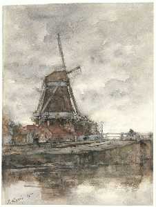 De molen en de brug bij de Noord-West-Buitensingel in Den Haag