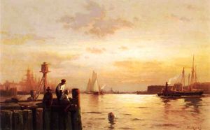 初期の 夜明け  新しい  ヨーク  港