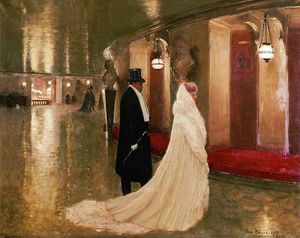 un couple élégant entrer dans une loge à l opéra de paris .