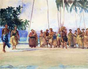 Fagaloa Baia , Samoa , 1890 , il taupo , Gaase , marshalling le donne che portano regali di alimentari