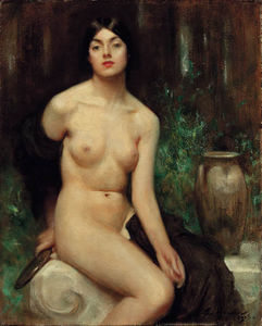 Ein weiblich  Nackt  bei  ihr  toilette