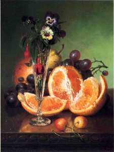 Fruit, Flowers and a Wineglass on a Tabletop