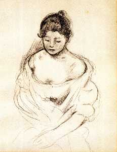 Girl en face with Nude Shoulders, Seated