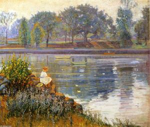 Girl Seated by a Pond