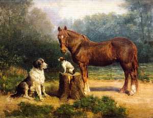 Horse and Two Dogs in a Landscape