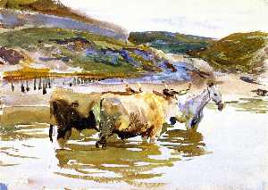 A Horse and Two Oxen at a Ford (also known as Oxen Crossing a Ford)