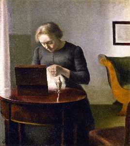 Interior with a Woman at a Sewing Table