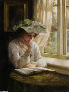 dama leyendo por una ventana