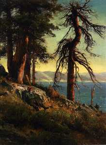 lago tahoe ( también conocido como un hombre con un remo sentado en un bluff )