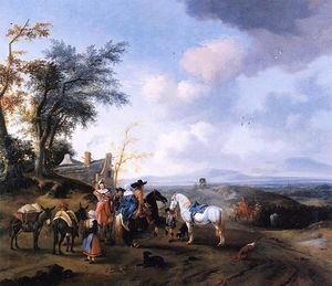 Landscape with resting travellers