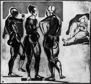 Female figures. Etching