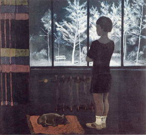 il ragazza al finestra Inverno