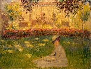 mujer en un jardín