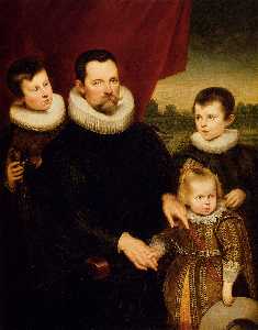 retrato de un Noble  asícomo  tres  niños
