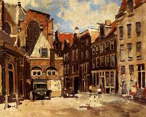 A Townscene With Children At Play, Haarlem