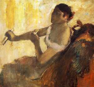 Seated Woman pulling her glove