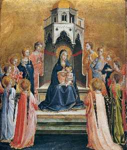 Virgen y el Niño en el trono enestado  doce  ángeles