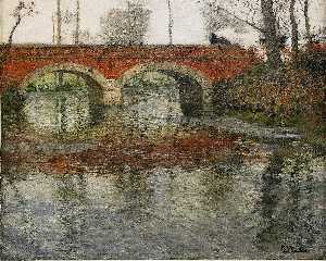 French River Landscape with a Stone Bridge