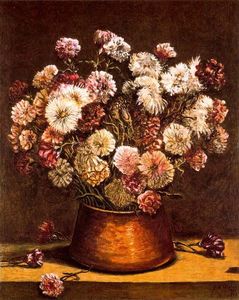 Still life with flowers in copper bowl