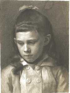Retrato de una niña Cabeza  ligeramente  piernastorcidashaciaafuera  porlaizquierda