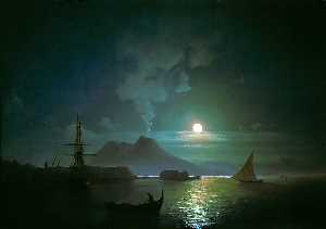 月夜でナポリ湾。ベスビオ