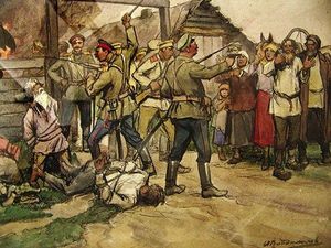 The shooting of peasants by White Cossacks