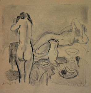 Two nudes in studio