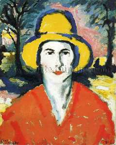  肖像 女性 在  黄色  帽子