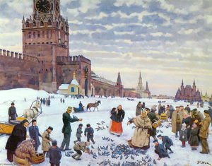 年1890-1900に赤の広場でハトを供給