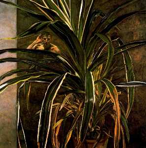 Interior with Plant, Reflection Listening (Self-Portrait)