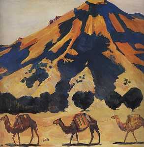Mount Abul and passing camels
