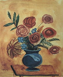 Bouquet in blue vase