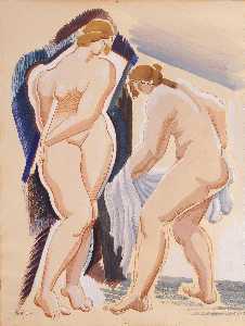 Two Nude Female Figures with a Cloth