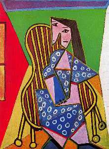 Woman in striped armchair