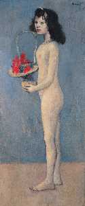 Jeune fille nue avec  fleur  panier